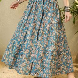 Women Floral Print A-line Blue Skirt-image-86