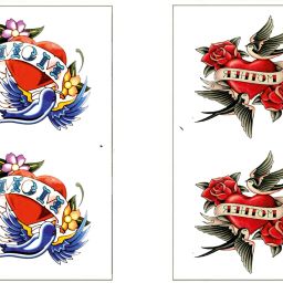 Mom Heart Red Bird Flower 2 Sheet Combo Tattoo Waterproof-image-62