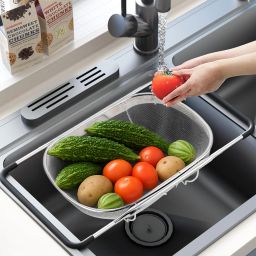 Fine Mesh 6 Quart Over Sink Colander Steel with Rubber Grip Handles | Silver Stainless Steel Fruit & Vegetable Basket-image-6