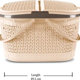 milton Polypropylene Pluto Picnic Basket with Two Side Opening Lid and with Handles Storage Basket image 5