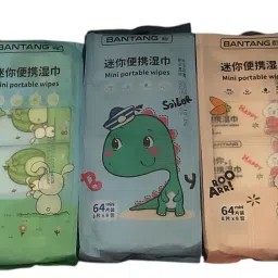 64PC Mini Baby Wipes Disposable Portable Pocket Wet Tissue RANDOM DESIGNE Wipe Warmer-image-3