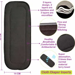 bembika 5 Layer Bamboo Charcoal Inserts Liners Natures Cloth Diaper Liner, Wetfree Reusable Washable Cotton Diaper Nappy Inserts for Baby Cloth Diapers (Set of 10) image 2
