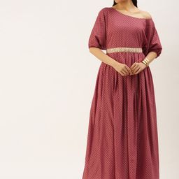 Ethnovog Rose  Gold-Toned Ethnic Motifs One Shoulder Ethnic Maxi Maxi Dress-picture-16