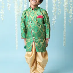 KID1 Boys Self-Design Jaquard Sherwani Set-image-88