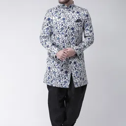 Hangup Men White & Navy-Blue Printed Sherwani-image-85