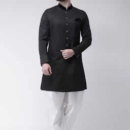Hangup Men Black Solid Sherwani Set-picture-10