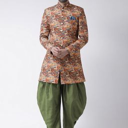Hangup Men Beige Printed Sherwani Set-image-20
