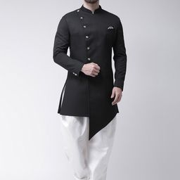 Hangup Men Black & White Solid Sherwani Set-picture-31