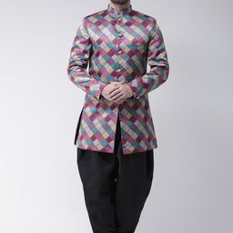 Hangup Men Pink & Black Checked Sherwani Set-image-70