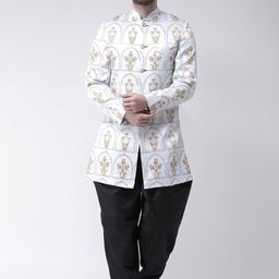 Hangup Men White & Black Printed Sherwani Set-image-77
