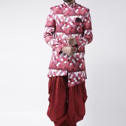 Hangup Men Red Printed Sherwani Set-image-68