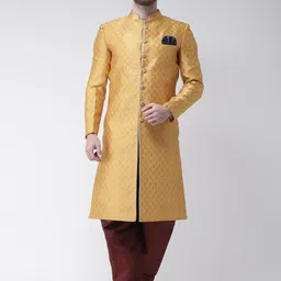 Hangup Men Yellow Printed Sherwani Set-image-45