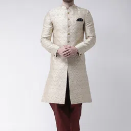 Hangup Men Beige Printed Sherwani Set-image-69