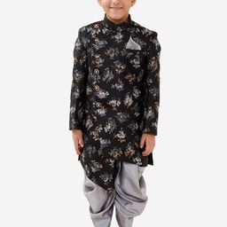Vastramay Boys Black & Silver Floral Printed Sherwani Set-57