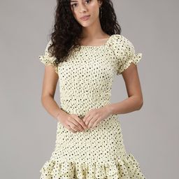 smisingbee Polka Dot Print Puff Sleeve Drop-Waist Mini Dress-image-14