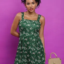 Tokyo Talkies Floral Printed Pleated A-Line Mini Dress-image-66
