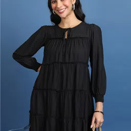 Vishudh Black Long Sleeves Tiered A-Line Mini Dress-image-78