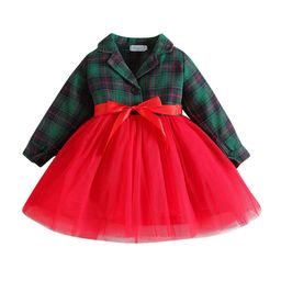 StyleCast Green & Red Girls  Colourblocked  Shirt Collar Fit & Flare Bow Mini Dress-image-95