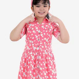 Naughty Ninos Girls Pink & White Floral Printed Fit & Flare Mini Dress-image-15