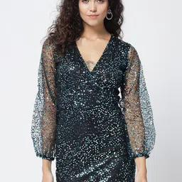 Trend Arrest Black & Teal Blue Embellished Mini Dress-image-35