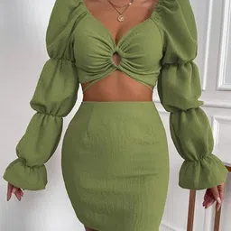 BAESD V-Neck Crop Top With Skirt Co-Ords-image-54