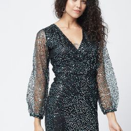 Trend Arrest Women Blue Embellished Georgette Bodycon Mini Dress-32