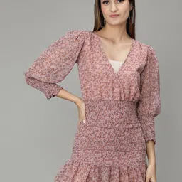 smisingbee Print Puff Sleeve Georgette Fit and Flare Dress-picture-51