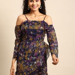 DODO & MOA Blue & Green Floral Georgette Mini Dress-picture-18