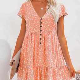 StyleCast Floral Printed Cotton V-Neck Fit & Flare Mini Dress-image-97