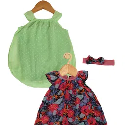 Creative Kids Infants Pack Of 2 Floral Printed A-Line Dress With Attached Bodysuit-image-66