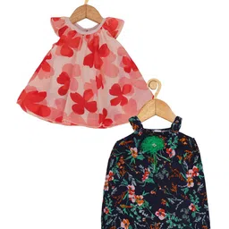 Creative Kids Infant Girls Pack Of 2 Floral Printed A-Line Dress With Attached Bodysuit-image-60