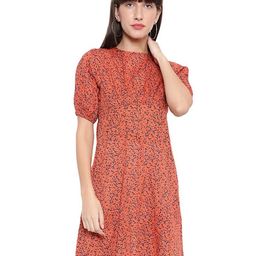 Amagyaa Abstract Print Cuffed Sleeves Cotton A-Line Mini Dress-picture-2