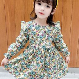 StyleCast Girls Green Floral Print Puff Sleeve Ruffled Cotton Fit & Flare Dress-image-13