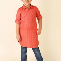 Fabindia Boys Orange Striped Thread Work Pathani Kurta-picture-40