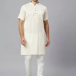RAJUBHAI HARGOVINDAS Checked Mandarin Collar Cotton Pastels Kurta-image-61