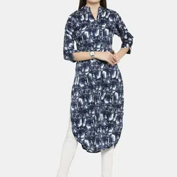 Enchanted Drapes Women Blue Printed Crepe Kurta-image-35