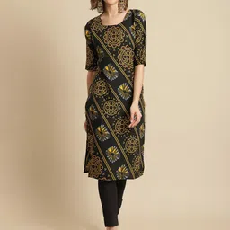 KALINI Bandhani Printed Crepe Straight Fit Kurta-2