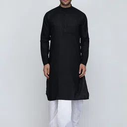 ROYAL KURTA Men Black Thread Work Summer Sheers Pathani Kurta-image-72