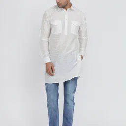 ROYAL KURTA Men White Thread Work Summer Sheers Pathani Kurta-picture-46