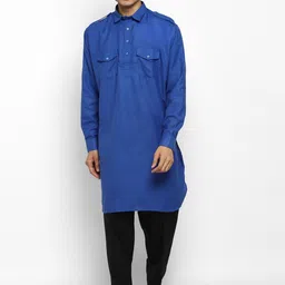 ROYAL KURTA Men Blue Pathani Kurta-picture-10