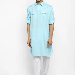 ROYAL KURTA Men Blue Pathani Kurta-picture-43