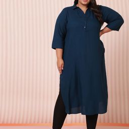 Amydus Women Plus Size Blue Pathani Kurta-image-4