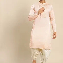 KISAH Men Peach-Coloured Thread Work Pathani Kurta-3