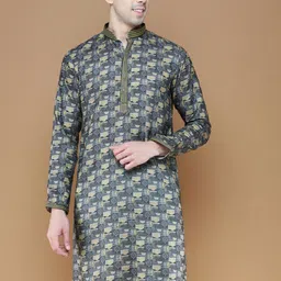 Sanwara Abstract Foil Printed Mandarin Collar Thread Work Silk Straight Kurta-picture-40
