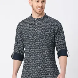 VALEN CLUB Geometric Printed Mandarin Collar Cotton Kurta-picture-25