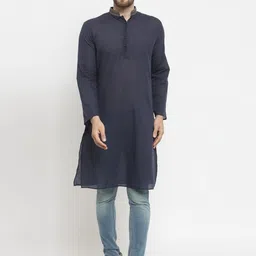 Purple State Men Navy Blue Striped Thread Work Pathani Kurta-picture-27