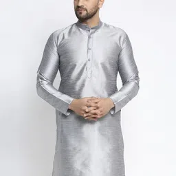 Jompers Men Silver Solid Dupion Silk Thread Work Straight Kurta-picture-58
