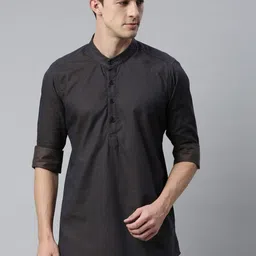 Cross Court Geometric Woven Design Mandarin Collar Cotton Straight Kurta-28
