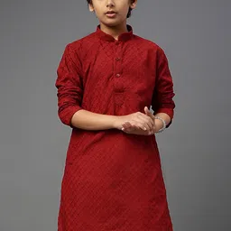 YK Boys Ethnic Motifs Embroidered Chikankari Cotton Kurta-image-14