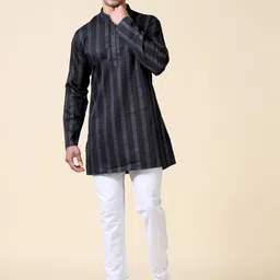 TATTVA Striped Woven Design Mandarin Collar Straight Kurta-image-95